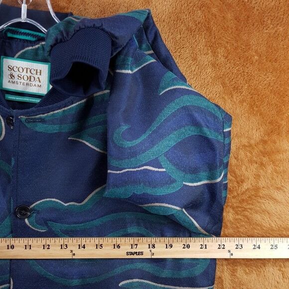 SCOTCH & SODA Bomber Jacket Mens Medium Blue Green Lightweight Jacquard $268 - Picture 8 of 10